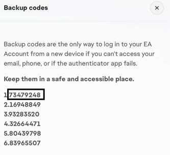 Ejemplo de backup codes