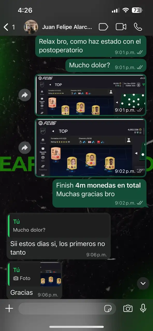 Testimonio real de cliente - Pantallazo WhatsApp