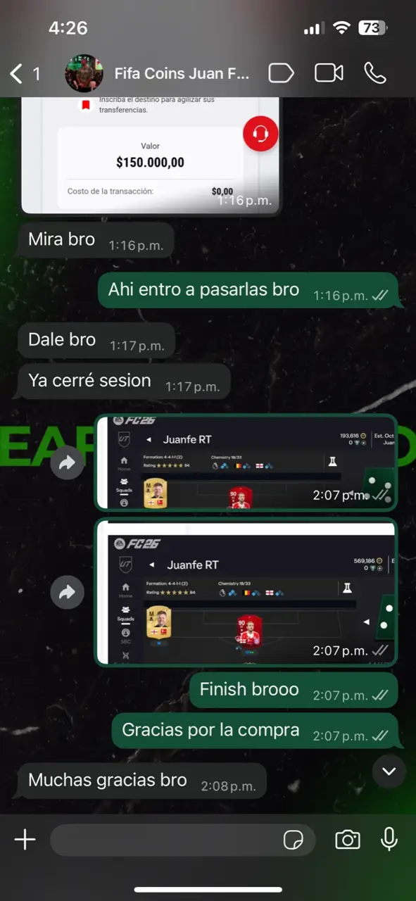 Testimonio real de cliente - Pantallazo WhatsApp